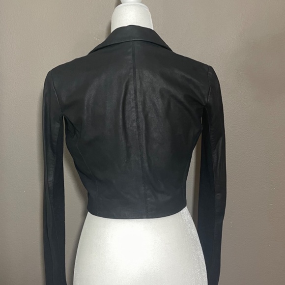 Crop Bolero Leather Jacket w/ Knit - Picture 2 of 8